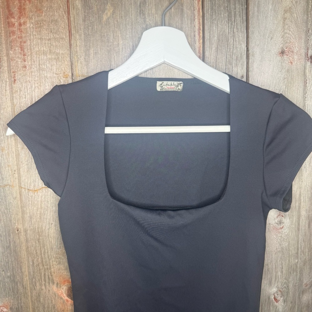 Free People Square Eyes Bodysuit in Black Short Sleeve Square Neck XS - Picture 4 of 11